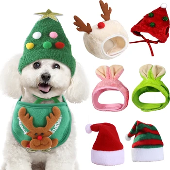 Vianočné Pet Klobúk Roztomilý Parohy Sliny Uterák Na Psa, Mačka Zdobiť Dodáva Krásny Dizajn Jesenné A Zimné Oblečenie Pet Príslušenstvo