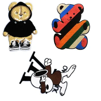 Móda Uterák na Šitie, Vyšívanie Roztomilý Kreslený Zvierat Medveď Psa DIY Logo Dekorácie Odznak Oblečenie T-shirt ladies Bunda Nohavice