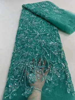 Perlové Čipky Textílie Pre Svadobné Šaty 2023 Vysokej Kvality Nigérijský Lesk Postupnosť Oka Tylu Luxusné, Ručne Vyrábané Crystal Korálky 5 Dvore