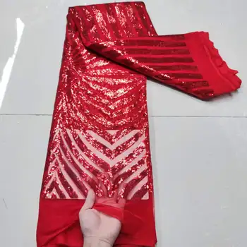 2023 Vysokej Kvality Afriky Čipky Textílie francúzskeho červeného 3D Flitre Textílie Šitie Vyšívané Čipky a Tylu Nigérijský Čipky Textílie 5Yards