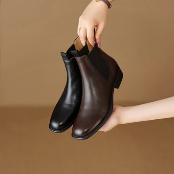 2023new jeseň zima ženy členková obuv prírodná koža 22-25 cm hovädzej kože hornej plný kožené Chelsea boot štetcom farbu moderné topánky