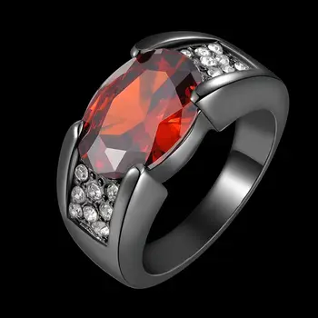 Najpredávanejšie Black Á Kovová Black Gold Ring Vykladané Ruby Krúžok Strana Strana Snubný Prsteň