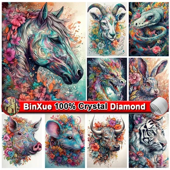 BinXue Ručné Kvet Zvierat 100% Krištáľovo Diamond Maľovanie Marlon Ošípaných Kríž Výšivky Bull Tiger Mozaiky Domáce Dekorácie