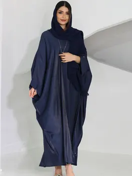 Batwing Otvoriť Abaya pre Ženy Lesklý Satén Násobne Putá Moslimských Dubaj Kimono Cardigan Dlhé Šaty Večerné Party Skromné Oblečenie Kaftan