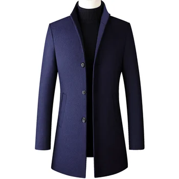 Jeseň/Zima Mužov Vlna Pribrala Vlny Kabát Vintage Britský Štýl Farbou Srsti Slim Fit Bunda pánske Návrhár Luxusných Kabát