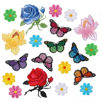 20 Ks Kvety Motýľ Žehlička Na Škvrny Šiť Na Vyšívanie Nášivka Záplaty Pre Umenie, Remeslá DIY Dekor,Džínsy,Bundy,Tašky
