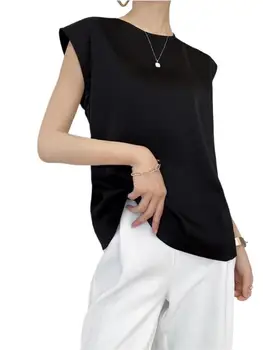 Letná Tenká O-krku, Krátke Tričká Topy Ženy Saténové Blúzky Vysoko kvalitný Elegantný Temperament Plus Veľkosť Hodváb Spodnej T-shirt