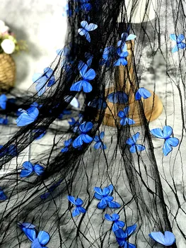 Čierna Transparentná Modrá 3D Butterfly Kvet Čipky Oka Textílie Transparentné Svadobné Šaty Návrhára Textílie