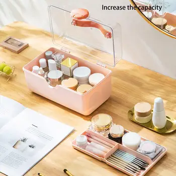 Kozmetika Úložný Box Duálne Vrstvy Prenosná Rukoväť Gombík Multi-grids Tabletky make-up Organizátor Kontajner Domov Dodávky