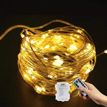 Vonkajšie Vianočné Svadobné Party Dekor Medený Drôt Lampa Diaľkové Ovládanie Garland Svetlo String Batérie Vodotesné Batérie Poľa