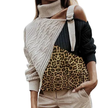 Ženské Knitwear 2023 Jesenné A Zimné Nové Módne Leopard Tlač Patchwork Knitwear