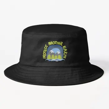 Chrániť Matku Zem, Ilustrované Mountai Vedierko Hat Hip Hop Cheapu Jar 
 Šport Príležitostné Letné Čiapky Mens Ryby Čierne Vonkajšie
