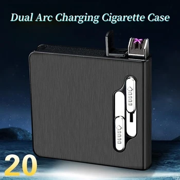 20 Cigariet Prípade Integrované Ľahšie USB Nabíjateľné Kovové Dvojité Arc Ľahšie Mužov Prenosné Cigaretový Zapaľovač