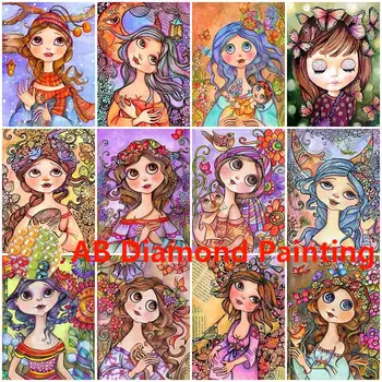 AB 5D Diamond Maľovanie Karikatúra Holka Drahokamu Obrázok DIY Diamond Výšivky Ragdoll Vyšívanie, Mozaiky Deti Izba Dekor