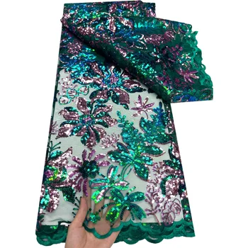 2023 Najnovšie Luxusné Zelenej Čipky Afriky Flitrami Čipky Textílie 5Yards Nigérijský francúzsky Tylu Čistý Čipky Textílie Na spoločenské Šaty P358