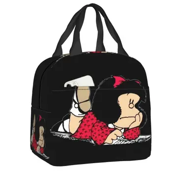 Mafalda Izolované Obed Tašky pre Ženy Argentínskej Cartoon Quino Komické Prenosný Chladič Tepelnej Jedlo Obed Box Deti v Školskom veku