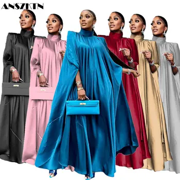 ANSZKTN ANSZKTN Najnovšie Satin Moslimské Oblečenie Moderné Abaya Islamské Oblečenie Pre Ženy Moslimských Islamskej Jeseň Zima Jeden Kus Drahé