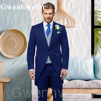 Gwenhwyfar 2022 Klope Mužov je Svadobný Oblek Vlastné Modré Kockované Vesta Ženícha Kráľovská Modrá Smoking Tri-kus Jeseň Najlepší Muž Vyhovovali Homme