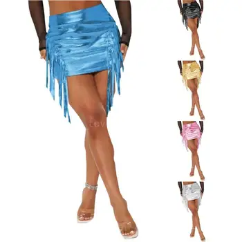 Trendy dámske Fringe Mini Sukne Bežné Vysoký Pás Bodycon Ceruzka Krátke Sukne