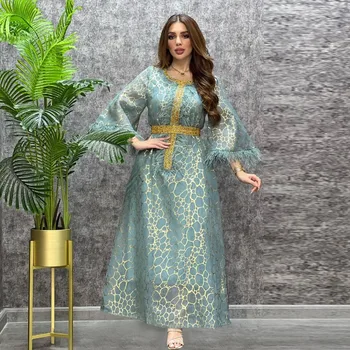 Dubaj Šaty Jeseň/Zima Stredného východu Arabské Odevy Hot Pečiatkou Diamond Šaty kaftan femme musulman moslimské oblečenie kaftane