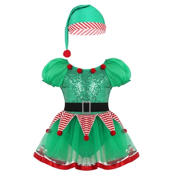 Deti, Dievčatá, Elf Vianočné Víla, Duch Kostým Sequined Prekladané Oka Tutu Šaty Festival Santa Claus Karneval Tému Party Cosplay