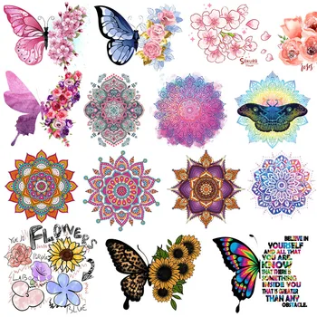 Farebné Mandala Kvet prestupu Tepla Pre Oblečenie Motýľ Kvet Nášivka Železa-prevodom Na Oblečenie DIY Umývateľný