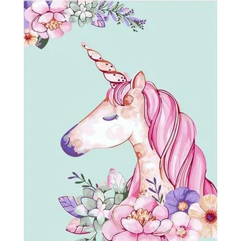 Ružová Hipo Zvierat Maľovanie Podľa Čísel pre Dospelých Kreslenie, Akrylové Farby na Plátne Sfarbenie HandPainted Frameless Domov Dekoratívne