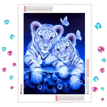 HUACAN Plné Námestie Kolo AB Diamond Výšivky Tiger 5D DIY Maľby Zvierat Mozaikový Obraz Kamienkami Stenu Decor 30x40cm