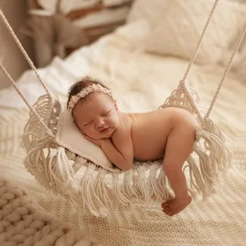 Novorodeneckého fotografia príslušenstvo, fotografovanie rekvizity, 100 deň detská postieľka fotografie pomoc, ručne tkané hojdacia sieť