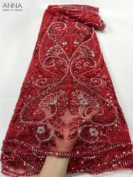 Africké Ručné Korálkové Čipky Textílie Svadobný Večierok Šaty Materiál Francúzskej Čipky Textílie Nigérijský Čipky Tkaniny Pre Šitie
