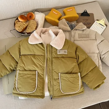 Deti, prešívané kabáty nové zimné 2023 zahusťovanie okraj han edition teplé zip kabát klopy detí nosiť bavlnené oblečenie
