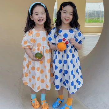 2023 Nové Letné detské Oblečenie Deti Šaty pre Dievčatá Módne Sladké Bublina Krátky Rukáv Roztomilý Bodkovaná Princezná Šaty Dievčatá