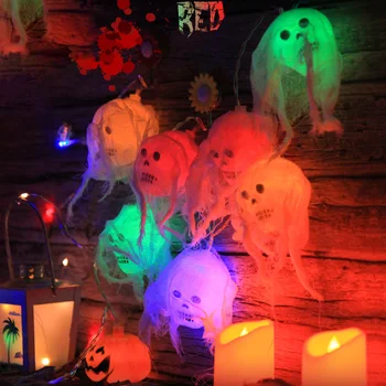 Halloween Farebné LED Lebka Hlavy Svetla String Horor Strašidelný Dom Ornament Halloween Dodávky
