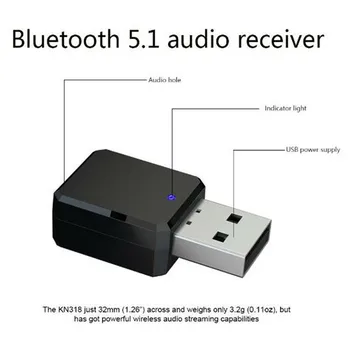 1x KN318 USB Bezdrôtovej komunikácie Bluetooth Audio Prijímač, Adaptér, Reproduktor hlasitého Hovoru 3.5 mm AUX Dual Car Audio Výstup Prispôsobiť