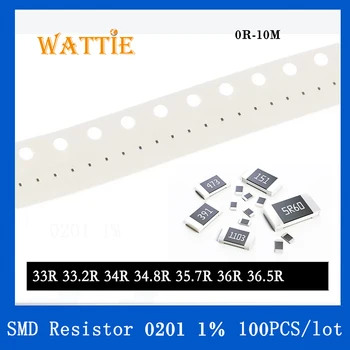 SMD Rezistora 0201 1% 33R 33.2 R 34R 34.8 R 35.7 R 36R 36.5 R 100KS/veľa čip odpory 1/20W 0.6 mm*0,3 mm
