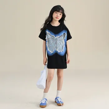 Deti Dievča Butterfly Dlhé Topy Roztomilý Letné Oblečenie Pre 8 10 Rokov Veku, Módne Bežné T-shirts Pre Deti Teenager 12 14