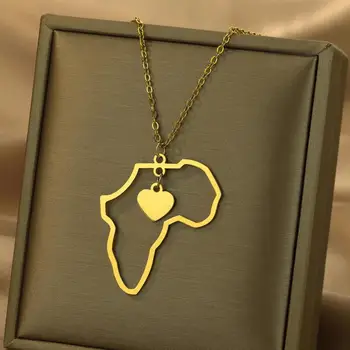LUTAKU Minimalistický Afrika Mapa Srdce z Nerezovej Ocele s Príveskom, Náhrdelník Pre Ženy, Mužov Kúzlo Choker Šperky Strany Dary