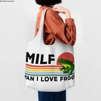 Opakovane Milf Man I Love Žaby Nákupní Taška Ženy Plátno Ramenný Tote Bag Umývateľný Obchod S Potravinami Shopper Tašky Kabelky