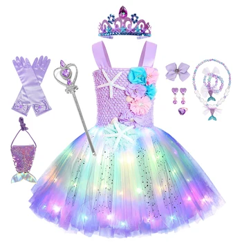 Morská víla princezná Šaty pre Dievčatá, LED Svetlo, Až Oceánu Tematické Narodeninovej Party Tutu Šaty Oblečenie Halloween Kostýmy pre Deti Vestidos