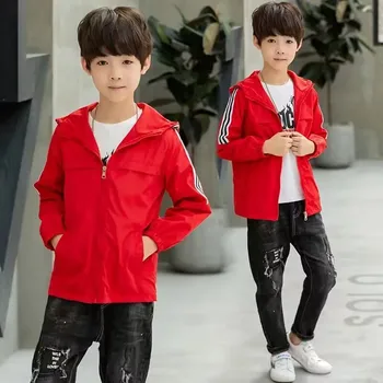 Chlapci bunda deti s dlhým rukávom s kapucňou aktívne windbreaker teenage oblečenie chlapci športový kabát chlapci outwear