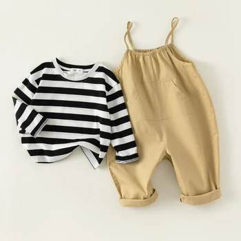 2023 Jeseň Nové Deti Oblečenie Prekladané Bavlna Dieťa Krátky Rukáv Oblečenie Set Dieťa Trakmi Suit Baby Girl T Shirt Vyhovovali Oblečenie