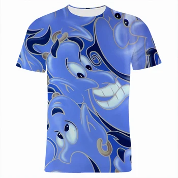 Kawaii Disney Aladdin T-shirt 3D Vytlačené Deti Tričko Letné Módy Cartoon Oblečenie pre Chlapcov a Dievčatá Crewneck Krátke Rukáv Top