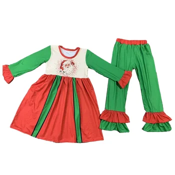 Nový Príchod Detí, Vianočné Oblečenie Santa Claus Oblečenie Boutique Dievčatá Zelené Nohavice, Súpravy S Baby Remienky