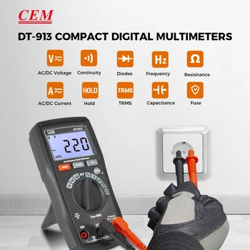 CEM DT-913 True RMS 2000 sa Počíta Kompaktný Digitálny Multimeter Auto Rozsah LCD Displej