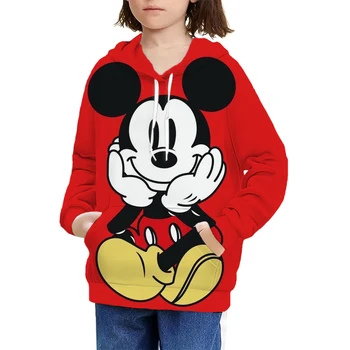Mickey Mouse Roztomilý Hoodies Oblečenie Na Jar A Na Jeseň Dievčatá S Dlhým Rukávom, Mikiny Disney Séria Bežné Kapucňou Topy 1-14 A Viac Rokov