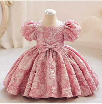 Baby Dievčatá Princezná Vintage Šaty Flower Dieťa Vestido Lístkového Rukávom Ružové Svadobné Party Narodeniny Tutu Šaty Dieťa Luxusné Oblečenie