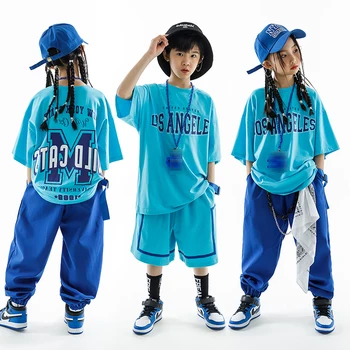 Street Dance Deti Hip Hop Oblečenie Dievčatá Chlapci Modré Krátke Rukávy Tričko Nohavice Bežné Rave Oblečenie Voľné Praxi Nosenie BL10496