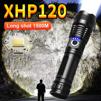 Väčšina Výkonných LED Bateriek USB Nabíjateľné XHP120 Baterka Vysoký Výkon Taktické Svietidlo Super Svetlé Camping Prenosné Horák