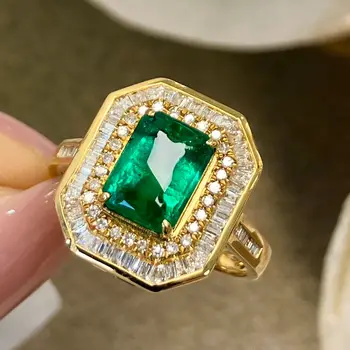 LR2023 Emerald Krúžok Čistý 18K Zlato, Šperky Prírody Zelený Smaragd 2ct Kamene, Diamanty Žena Prstene pre ženy Výtvarného Krúžku