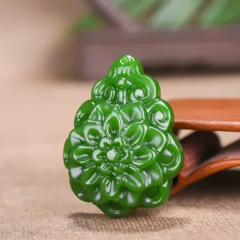 Jade Kvet Prívesok Talizmany Kameň Luxusné Prívesky Kúzlo Prírodných Čínsky Zelený Šperky, Prívesky, Drahé Kamene Náhrdelník Muž